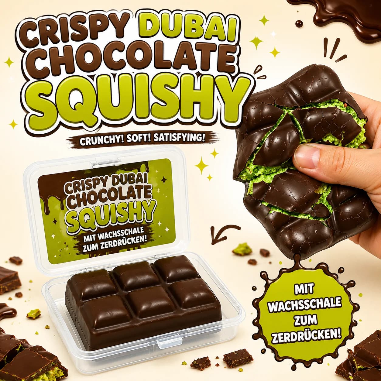Crispy Dubai Chocolate Squishy (Mit Wachs Schale zum Zerdrücken)