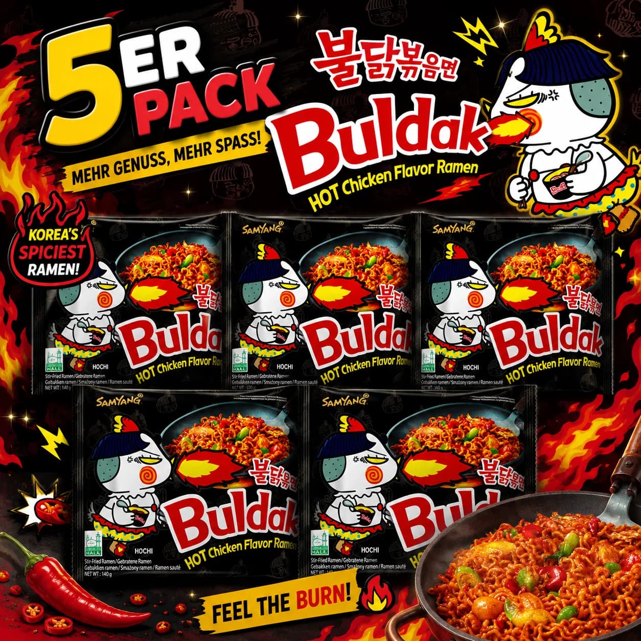 5x Samyang Buldak Hot Chicken Ramen