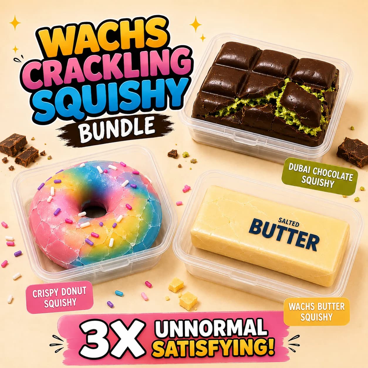 Wax Cracking Squishy Bundle (3 verschiedene Crispy Squishies)
