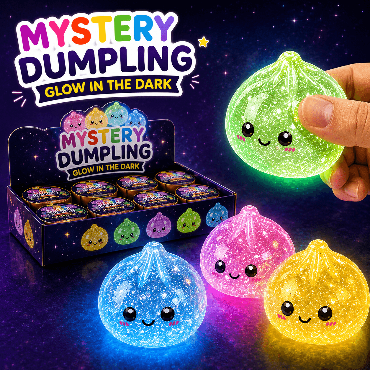 Glow in the Dark - Glitzende Dumpling Squishy 8.5cm