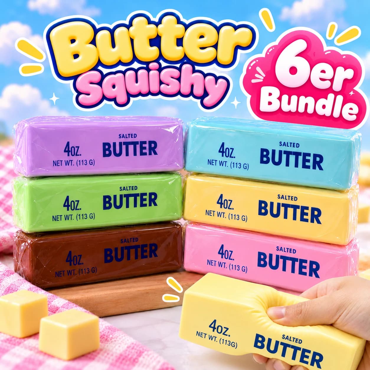 Butter squishy in verschieden Farben