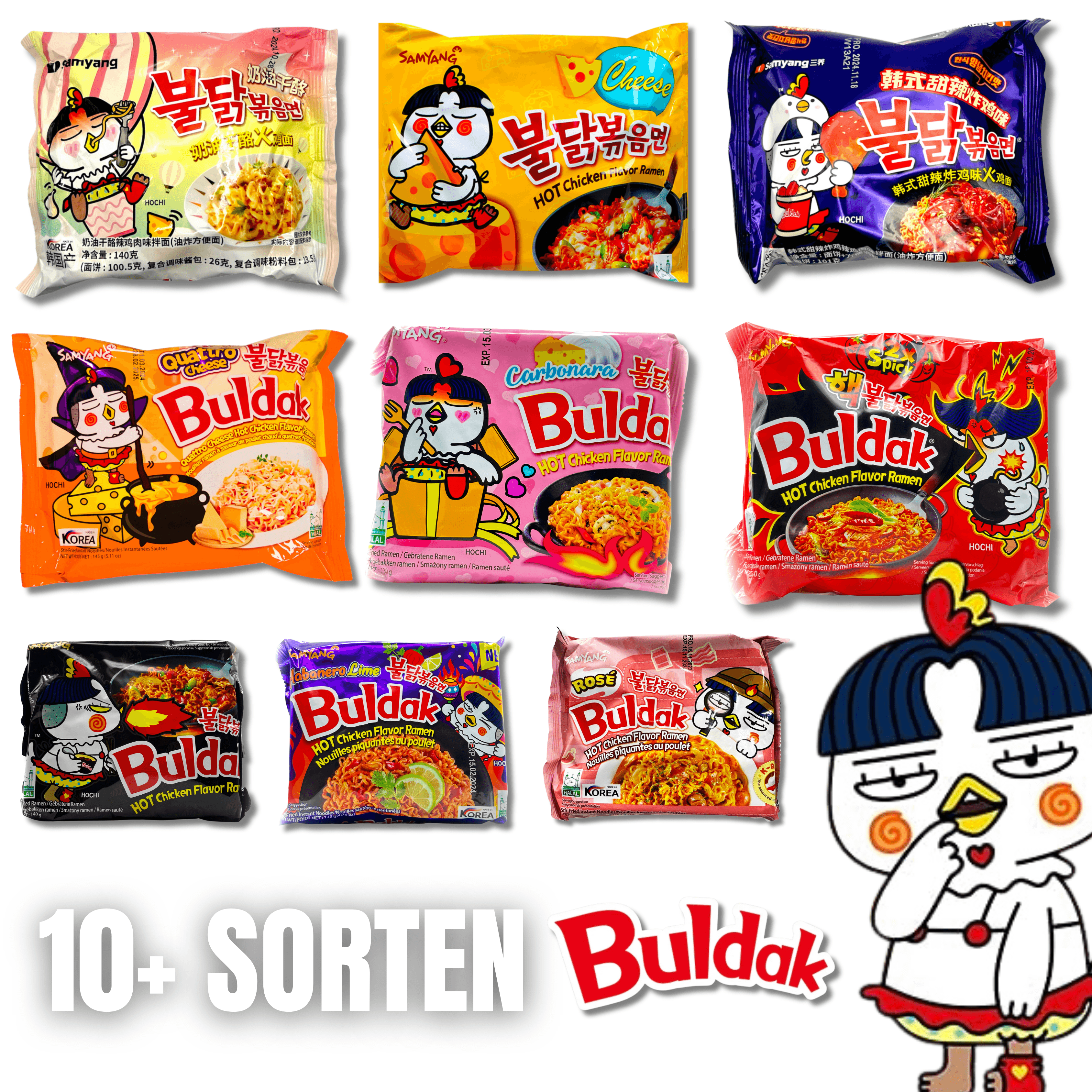 🔥 Buldak Ramen Vielfalt – 10+ Sorten | Von cremig bis extrem scharf 🌶️🍜