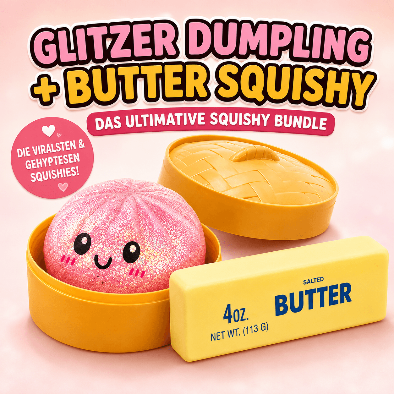 Squishy Hype Set: 1x Glitter Dumpling + 1x Butter Squishy